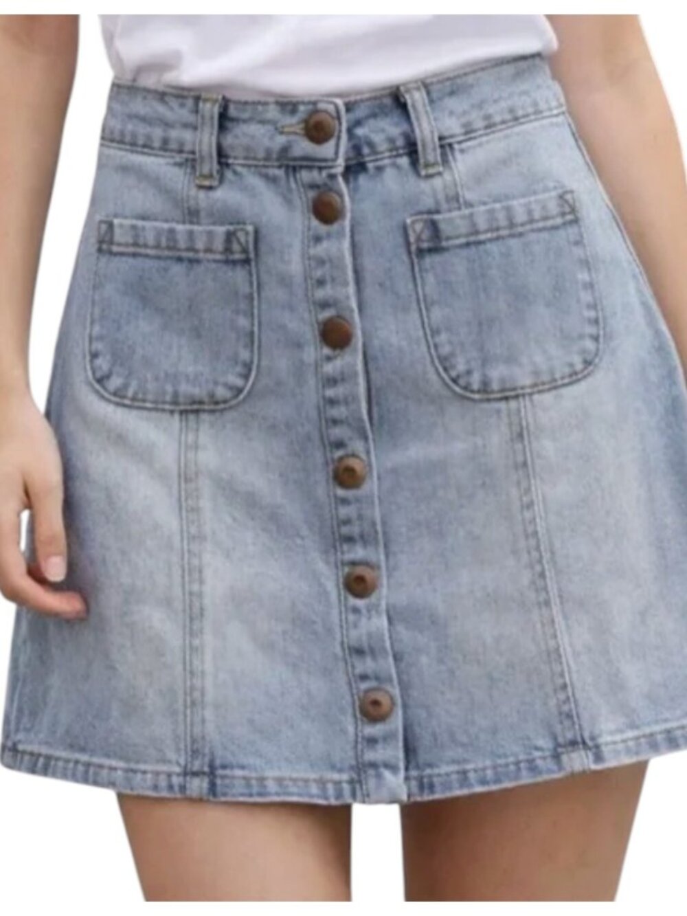 Brandy Melville Denim Button Front Mini Skirt | High Rise Pocketed I Size: 26